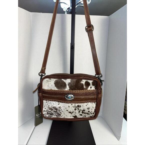 Handbags - MYRA BAG Crossbody Hair On Hide Bag Brown Cream NWT Turquoise Concho
